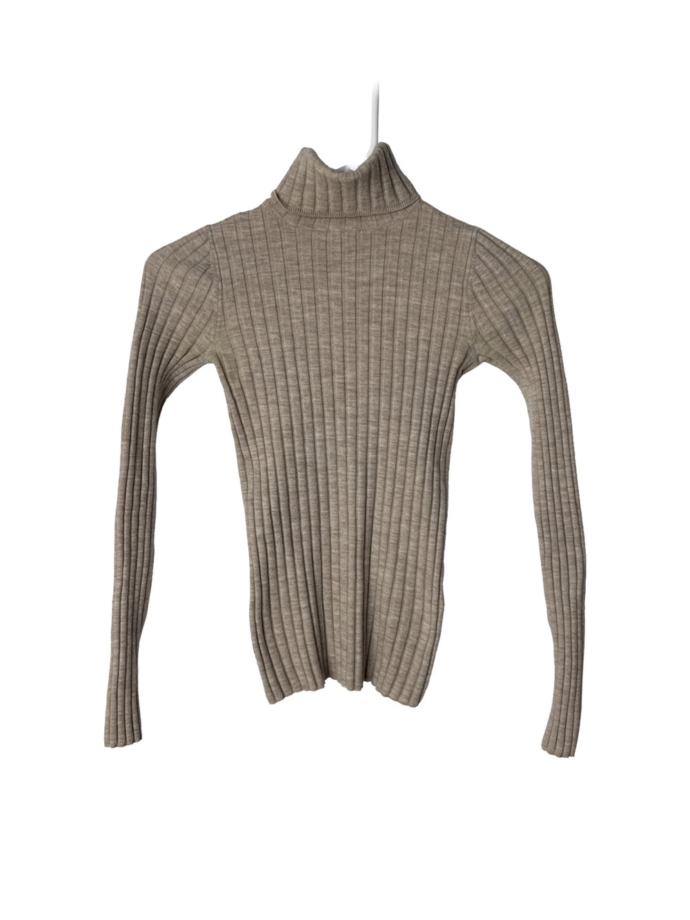 WILFRED Women’s Beige Ribbed Slim Fit Turtleneck Long Sleeve Top Wool Blend XS